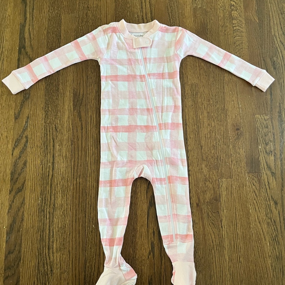 Burt’s Bees Pink and White Checkered Kids One Piece Pajamas